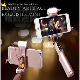 selfie stick with 360 degree Led fill flash light and mirror